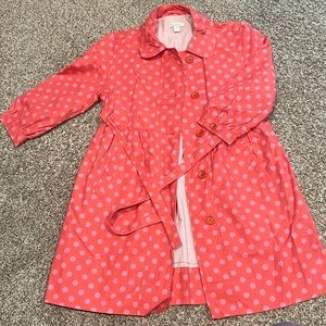 Cute pink polka dots mid length trench coat by Garnet Hill.Size2,good condition.